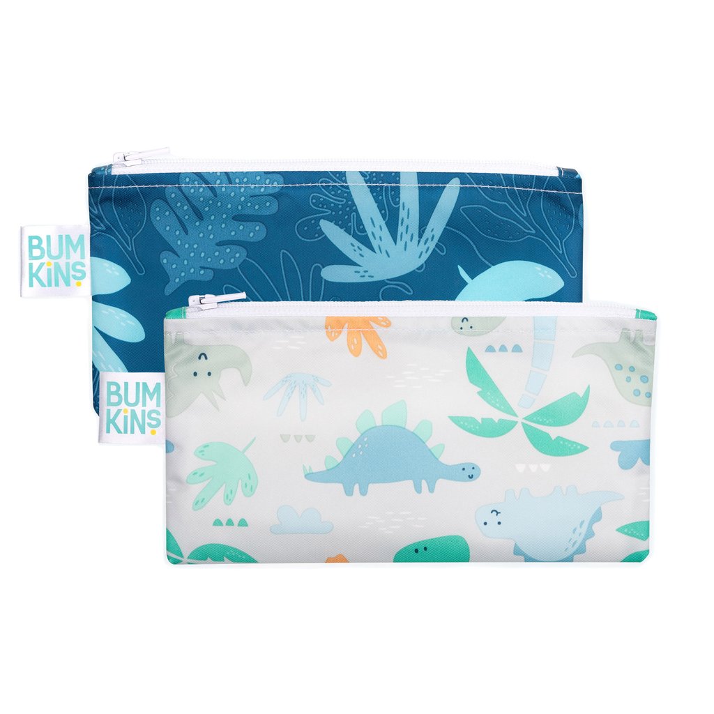 Bumkins Small Snack Bag 2pk - Dinosaurs & Blue Tropics - phunkyBento